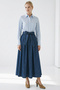 Long Sleeve Belted Waist Denim Detailed Regular Midi Dress - 2