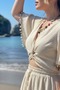 Linen Skirt and Blouse Set with Shell Accessories - 2