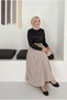 Women's High Waist Belt Detailed Pleated Long Skirt Stylish Combination Casual & Office Style