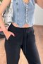 Black Trousers with Leg Detail, Pockets, and Waist Tie - 3