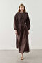 Drawstring Cotton Dress Brown - 6