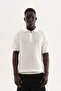 Men's Polo Collar Zippered Knitwear T-Shirt Ecru