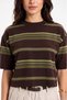 Women's Brown Striped Cotton T-Shirt Bohemian Pinterest Style Retro Crop