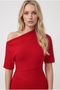 Women's Asymmetrical Collar Slit Knitwear Dress - 3