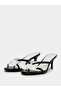 Black High Heel Sandals with Floral Detail - 2