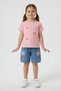 Pink Floral Embroidered T-Shirt and Jean Shorts Girls' 2-Piece Set 24055 - 3