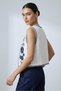 White Women's V-Neck Floral Embroidered Woven Crop Vest - 5
