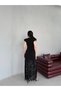 Black Stone Buckle Lace Skirt Long Dress - 8