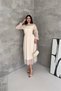 Women's Beige Transparent Lace Detailed Tulle Midi Dress --- Nbk4571