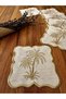 L'Amour Series 6-Piece Ecru Linen Coffee-Color Cocktail Presentation Napkins - Dark Gold Palm Embroidery - 4