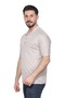 Beige Men's Dad and Middle-Aged Combed Cotton Collared Pocketed Oxford Fabric Cotton T-Shirt Classic Cut - 3