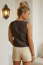 Brown V-Neck Buttoned Washable Casual Fitted Woven Vest with Handles 55 50 - 5