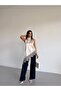 Women's Beige Halter Neck Satin Blouse with Ruched Hem - 6