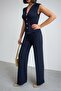 Crep Women's Gold Buttoned Modal Vest Pants Set Navy Blue - 2