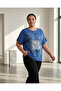 Plus Size Bag Printed Text Detailed Short Sleeve Women's Blouse