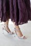 Nora Women's Heeled Blunt Toe Leather Sandals Silver