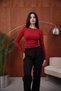 Neatwess Women's Organic Cotton Crew Neck Slim Fit Long Sleeve Burgundy Color T-Shirt - 2