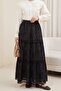 Elastic Waist Lace Detailed Embossed Lined Voile Skirt - Black