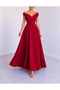 Women's Collared Off-Shoulder Double Breasted Waist-Slit Long Crepe Dress, Special Occasion, Graduation, Wedding-Invitations for - 3