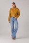 Yellow Genuine Leather Oversized Women's Jacket with Cropped Belted Shoulder Patches Detail - 3