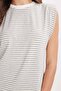 Women's Relax Fit Comfortable Cut Crew Neck Sleeveless Viscose Fabric Striped Gray Blouse - 5