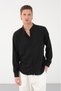 Men's Regular Fit Judge Collar Long Sleeve Linen Look Shirt - 3
