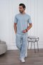 Men's Summer Blue Tracksuit Set Oversize T-Shirt Elastic Lace-Up Baggy Pants - 5