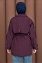 Short Buttoned Belted Trench Coat Burgundy - 5