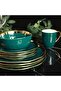 Stone Lain Porcelain 16 Piece Dinnerware Set, Service for 4, Green and Golden Rim - 4