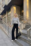 Women's Ribbed Elastic Wide Leg Palazzo Black Sweatpants - 6