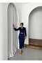 Women's Pleated Sleeve Evening & Wedding Dress with Gold Belt - 2