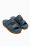 Aditi Genuine Leather Blue Double-Strapped Women's Slippers - 3
