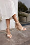 Cora Women's Beige Leather Patent Leather Padded Heel Single Strap Sandals - 6