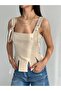 Women's Ribbon Strap Corset Design Burgundy Bustier - 2