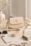 Beige Cream Women's Crossbody Bag with Gold Accessories and Adjustable Strap - - 7