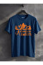 "Adventure Awaits" Mountain and Forest Printed Navy Blue 100% Cotton T-Shirt - 2