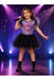 Kuromi Printed Glitter Girls' Dress - Birthday Party and School Performance Dress with Tulle Skirt and Sleeves - 8
