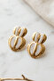 Gold Striped Enameled 2-Piece Heart Steel Earrings - 2