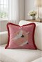 Flying Crane Birds Fringed Throw Pillow Cover - Japanese-Inspired Cover with Burgundy Tassels - 3