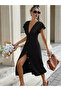 Women's Short Sleeve V-Neck Front Buttoned Wrap Midi Dress - 2