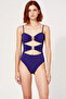 Women's Swimsuit with Straps, Belly Cut Out Detail, Without Underwire, Plain Pattern, Knitted Fabric, Raschel Woven, Sleeveless - 4