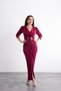 Double-Breasted Collar, Short Sleeves, Belted and Front Slit Evening Dress, Stylish Dress - 3