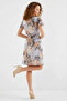 Women's Short Sleeve Belted Patterned Chiffon Gray Dress - 6