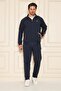 Men's Cotton Zippered Tracksuit Set Navy Blue 9530-L