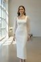 Women's Square Neck Tulle Sleeves Fish Evening Dress Lined Long Maxi Wedding Party Dress - 2