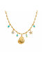 Charm Necklace with Steel Sea Shell and Turquoise Detail