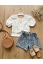 Girl's denim shorts and cropped top set with lace detail - 2 piece outfit - 2