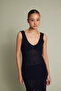 Ajurlu V-Neck Long Knitted Dress Navy Blue - 3