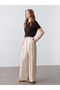 72701 Wide Leg Trousers with Pen Detail - Beige - 5