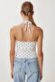 Polka Dot Patterned Crop Tulle Blouse Lfw0023 Ecru - 4